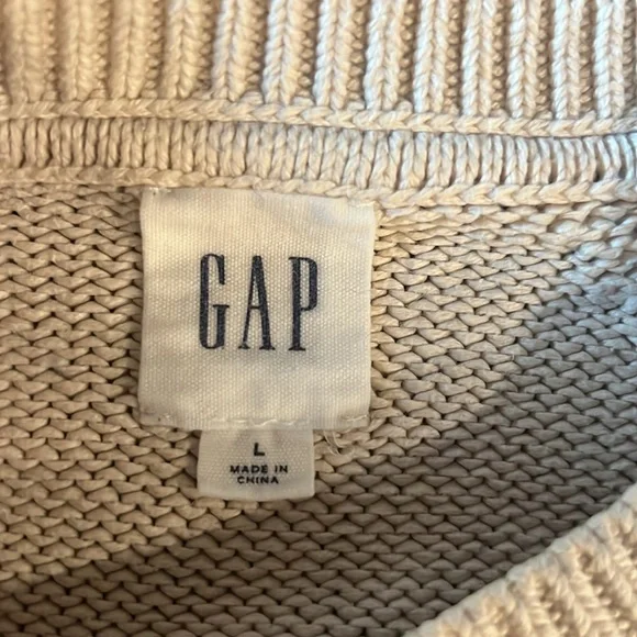 Gap Men’s Large Light Tan and Navy Crewneck Sweater - Picture 4 of 10